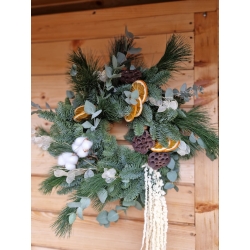 Wianek świąteczny na drzwi Pomarańcze i Iglaki Naturalny Zapach Lasu